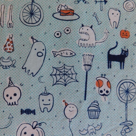Lil Monsters Tricks & Treats Party Cotton Steel Halloween ghost cat fabric BTHY - Picture 2 of 16